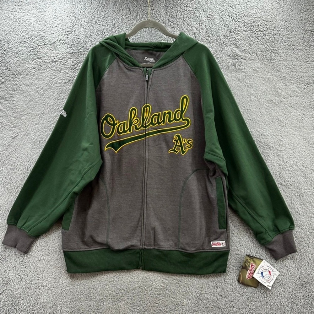 Stitches NWT MLB Men's XL Oakland Athletics Full Zip Hoodie Grey Green Jacket
